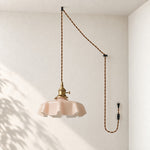 Load image into Gallery viewer, Pleated Glass Antique Brass Plug-In Swag Pendant