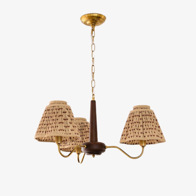 Solmire Rustic Chandelier - Wood and Metal Floral Fabric Shades for Living Room