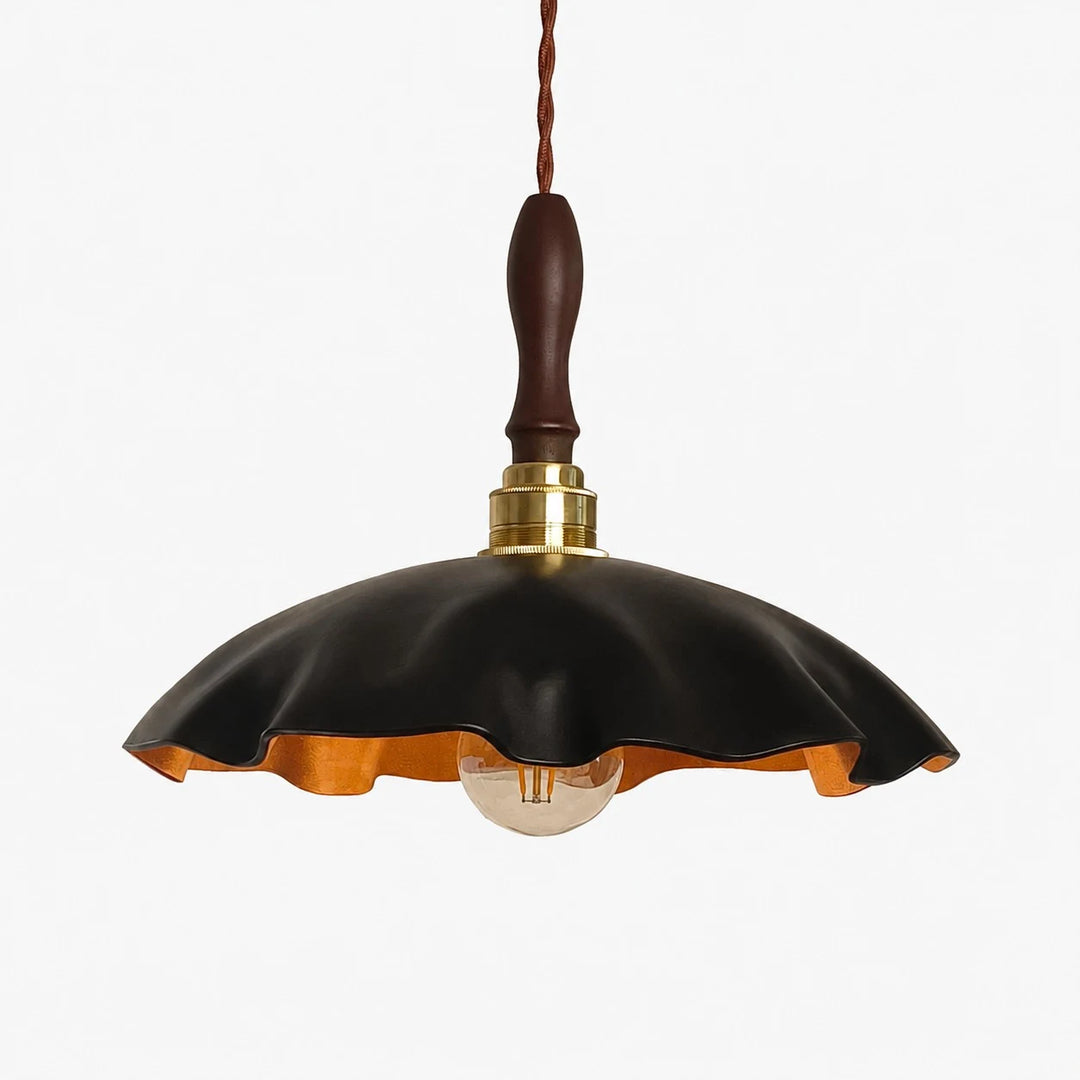 black distressed cowhide pendant light with brass socket