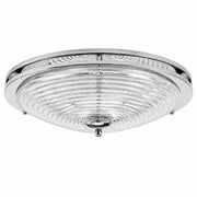 Bauhaus chrome rippled glass flush mount ceiling light on a white background