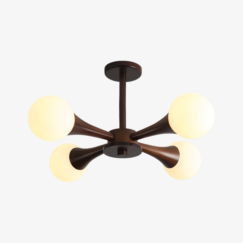 Novalune Multi-Light Glass Globe Chandelier with Wood Frame - Japanese Zen Style for Living Room