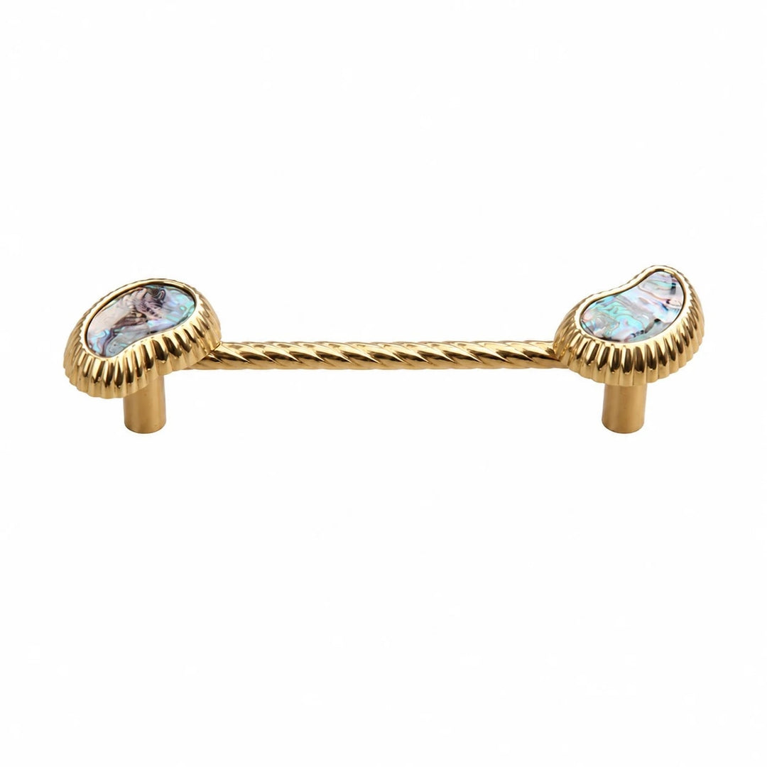 French Vintage Cashew Shell Brass Cabinet Knobs and Pulls - image 9