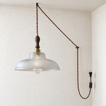 Bild in Gallery-Viewer laden, Vintage Ribbed Glass Shade Plug‑in Swag Pendant Light - Hanging Lamp for Dining and Living Room