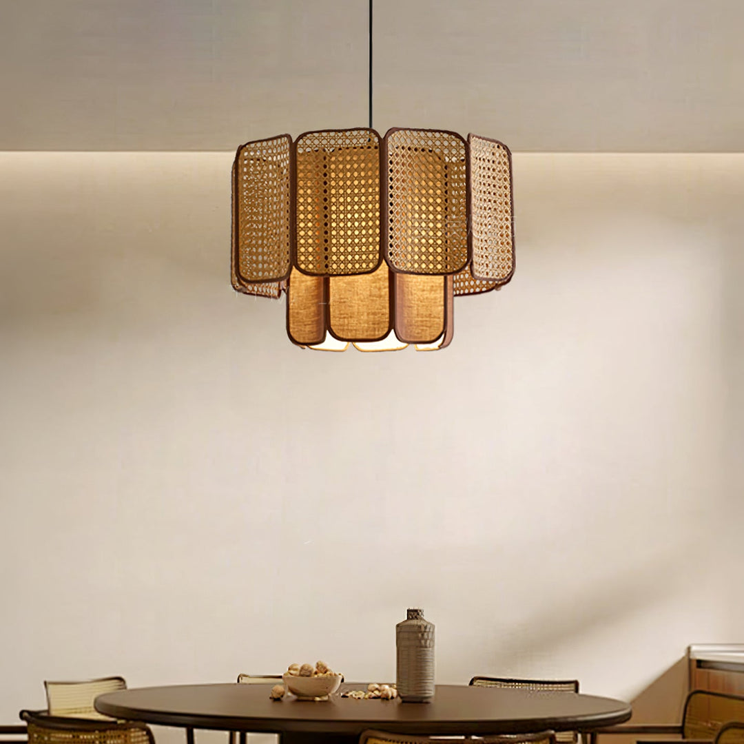 Layered Rattan Plug-In Swag Pendant