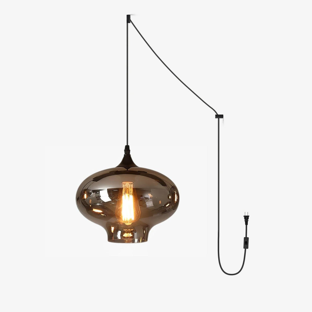Smoky Gray Hand-Blown Glass Plug-In Pendant