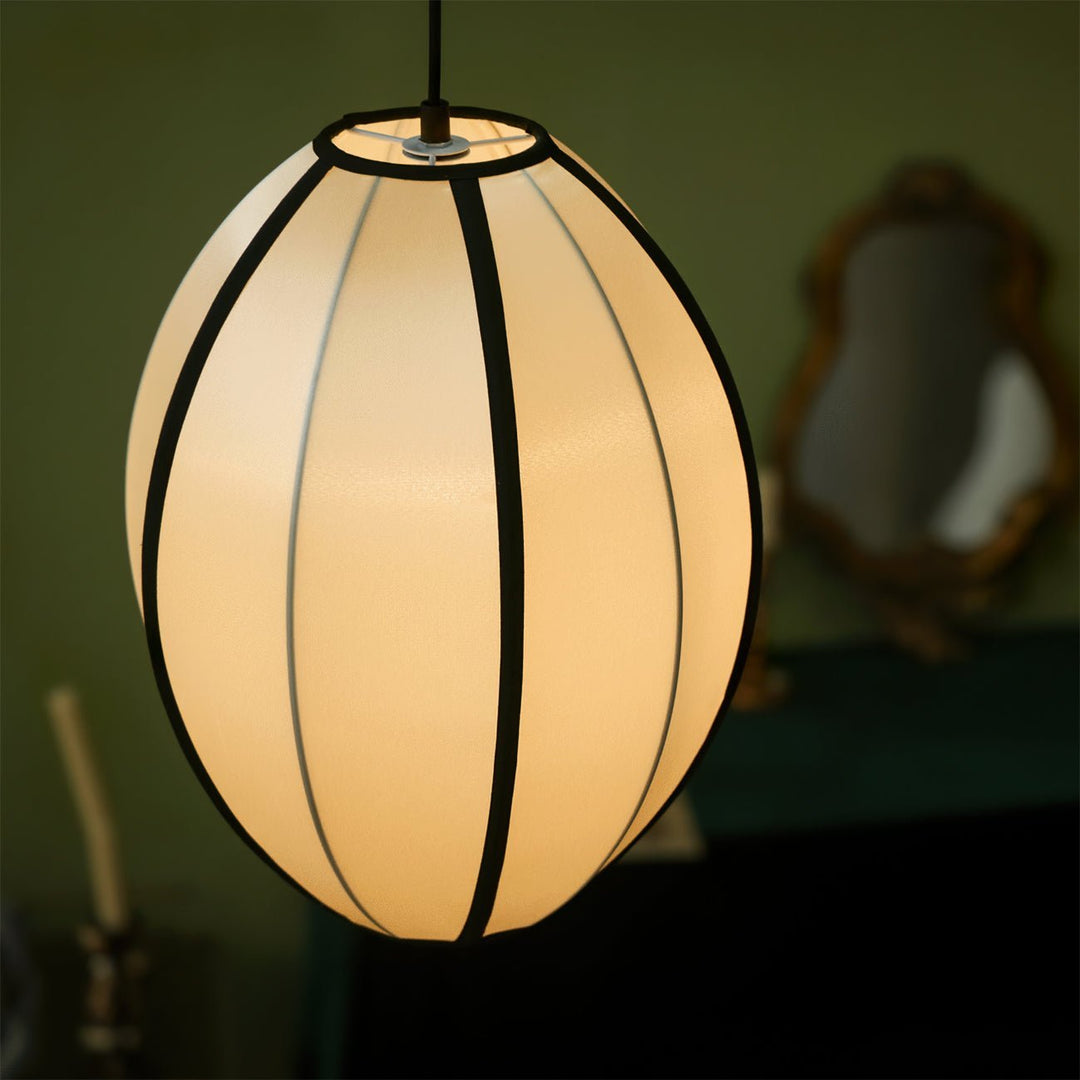 Black Metal White Fabric Plug-In Swag Pendant