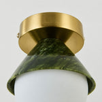 Load image into Gallery viewer, Close-up of brushed metal ceiling canopy and curved green shade