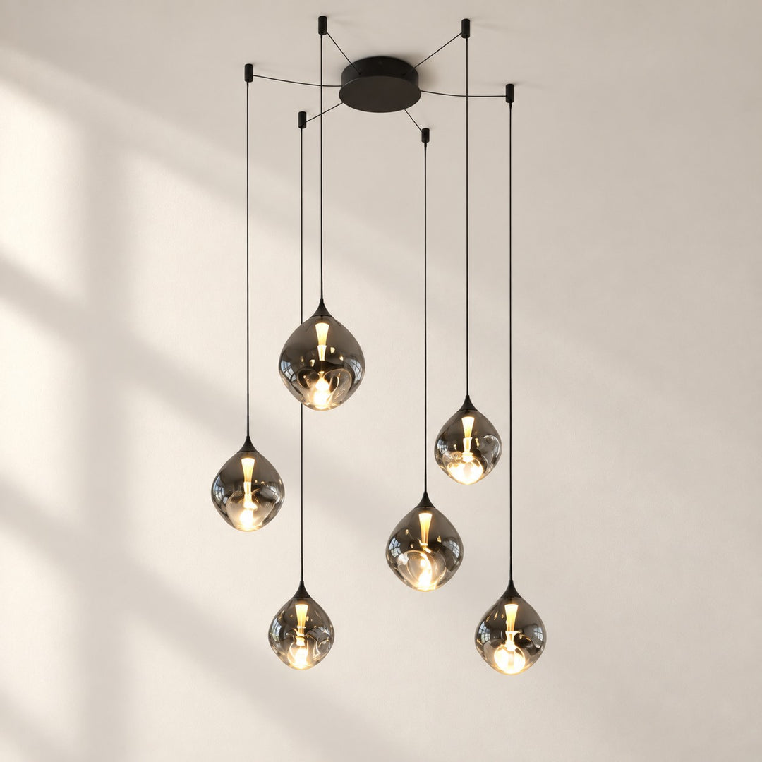 Black six-light smoked glass pendant, studio view