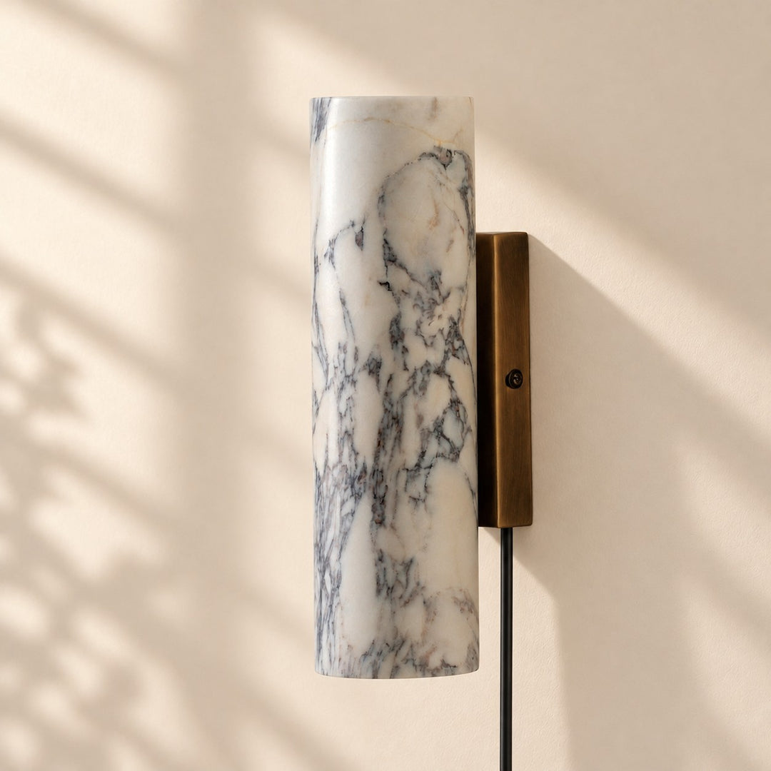 Wolvina Plug-In Natural Marble Tube Wall Sconce