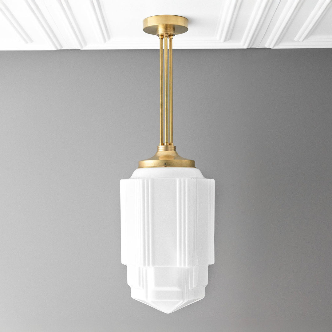 Geotower Glass Opaline Globe Skyscraper Pendant – Art Deco Modern Indoor Accent Light