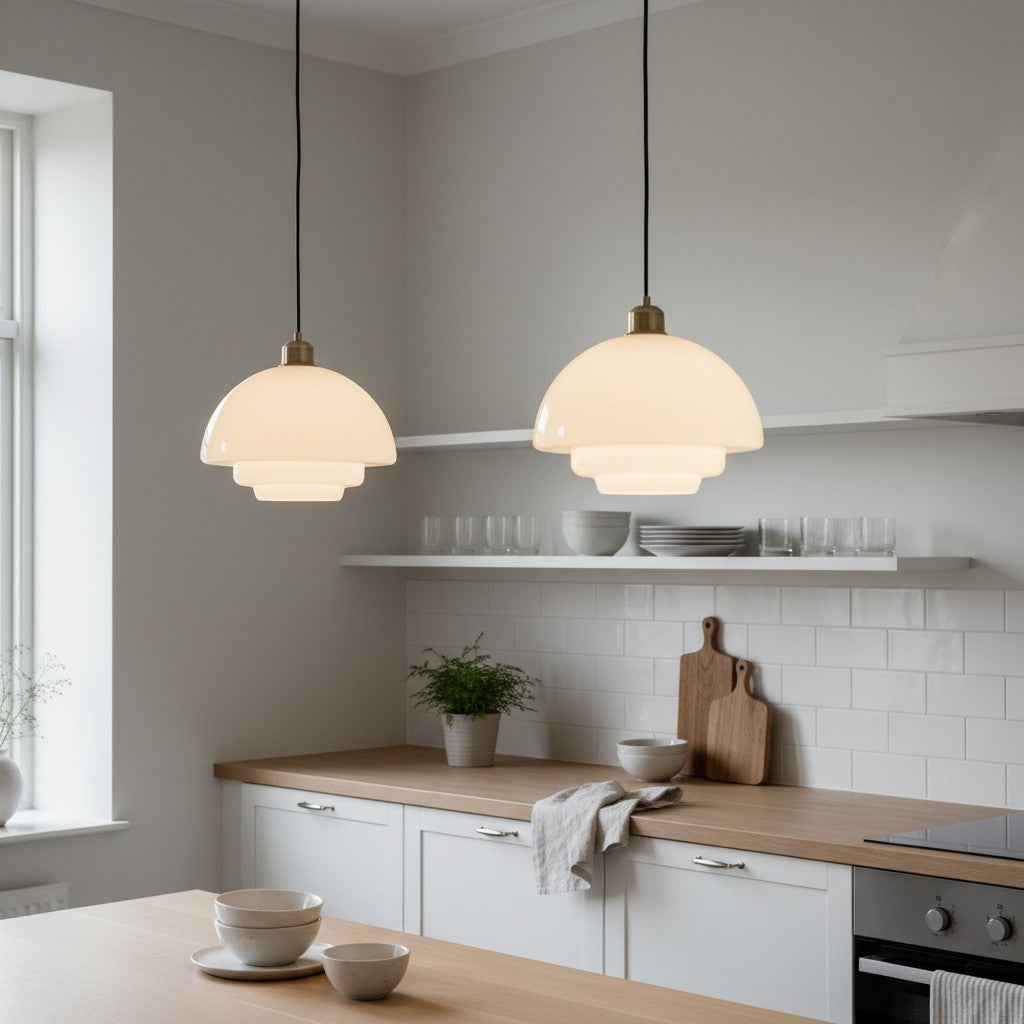 Lámpara colgante Opalisse Art Decó – Lámpara de techo con cúpula de vidrio lechoso para comedor U25