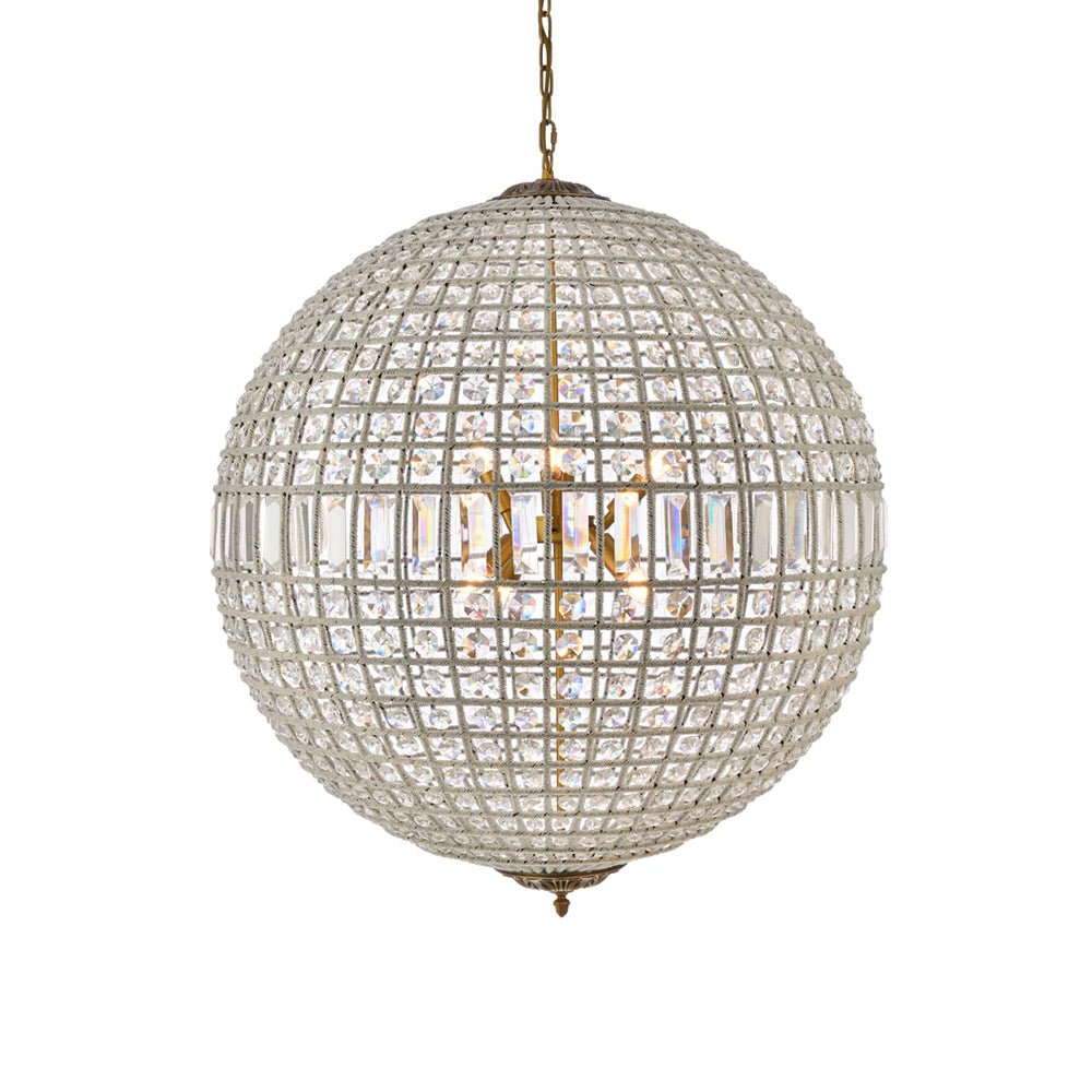 Lustre globe en cristal vintage luxueux avec finition en laiton antique