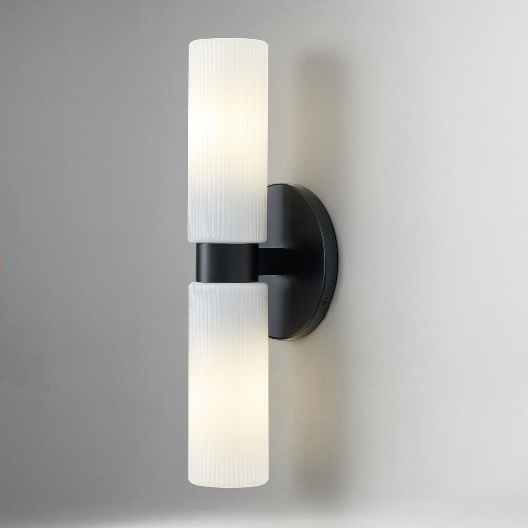 Applique murale Rivora en tube de verre strié – Luminaire double tube en laiton cannelé