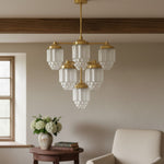 Load image into Gallery viewer, Tierlux Glass Textured Brass Chandelier – Timeless Lighting with Style

