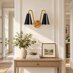 Cargar imagen en el visor de la Galería, Twin Shade Brass Arm Brass Plate Wall Light