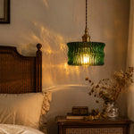 Bild in Gallery-Viewer laden, Vintage Ripple Glass Pendant Light With Warm Brass Accent