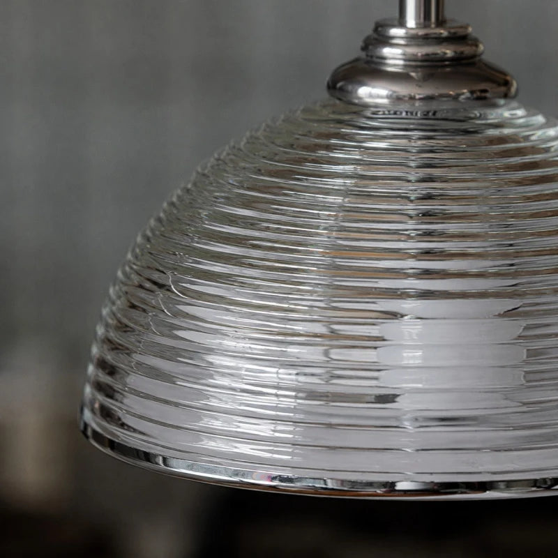 Close detail of the clear ribbed glass texture