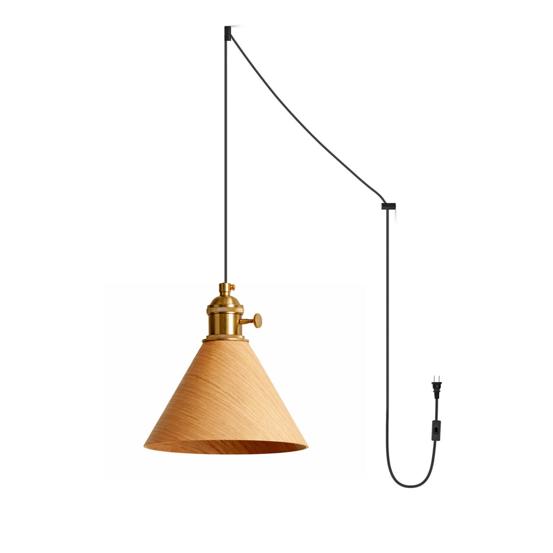Turned Wood Conical Plug-In Pendant