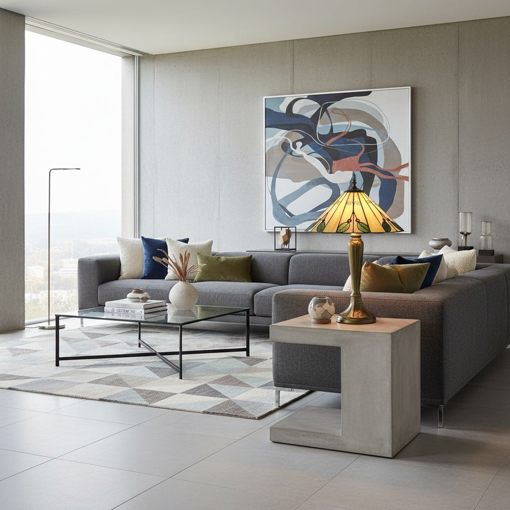 TiffStar Nature Inspired Art Glass Table Lamp - Stained Glass Leaf Pattern for Home Décor