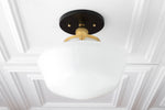Charger l&#39;image dans la visionneuse de galerie, Geotower Glass Brass Ceiling Light - Opal Glass Schoolhouse Shade - Modern Elegance
