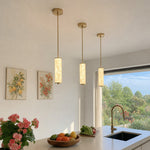 Bild in Gallery-Viewer laden, Nacrelith Capiz Shell Cylinder Brass Pendant Light - Nordic Bedroom Lighting