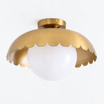 Cargar imagen en el visor de la Galería, Scalloped Metal Brass Trim Globe Shade Flush Mount