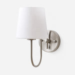 Charger l'image dans la visionneuse de galerie, White shade satin nickel French style wall sconce on clean background