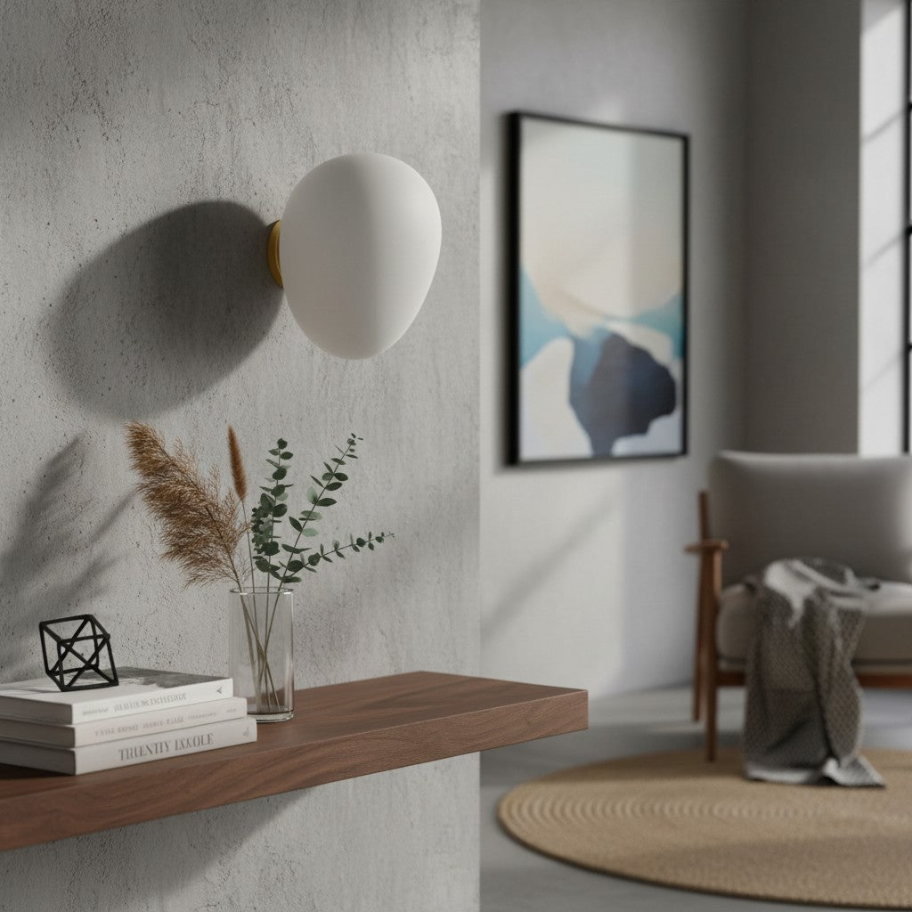 Lámpara de pared y techo con silueta de guijarro orgánico Stonea, luz de vidrio contemporánea para el hogar N16