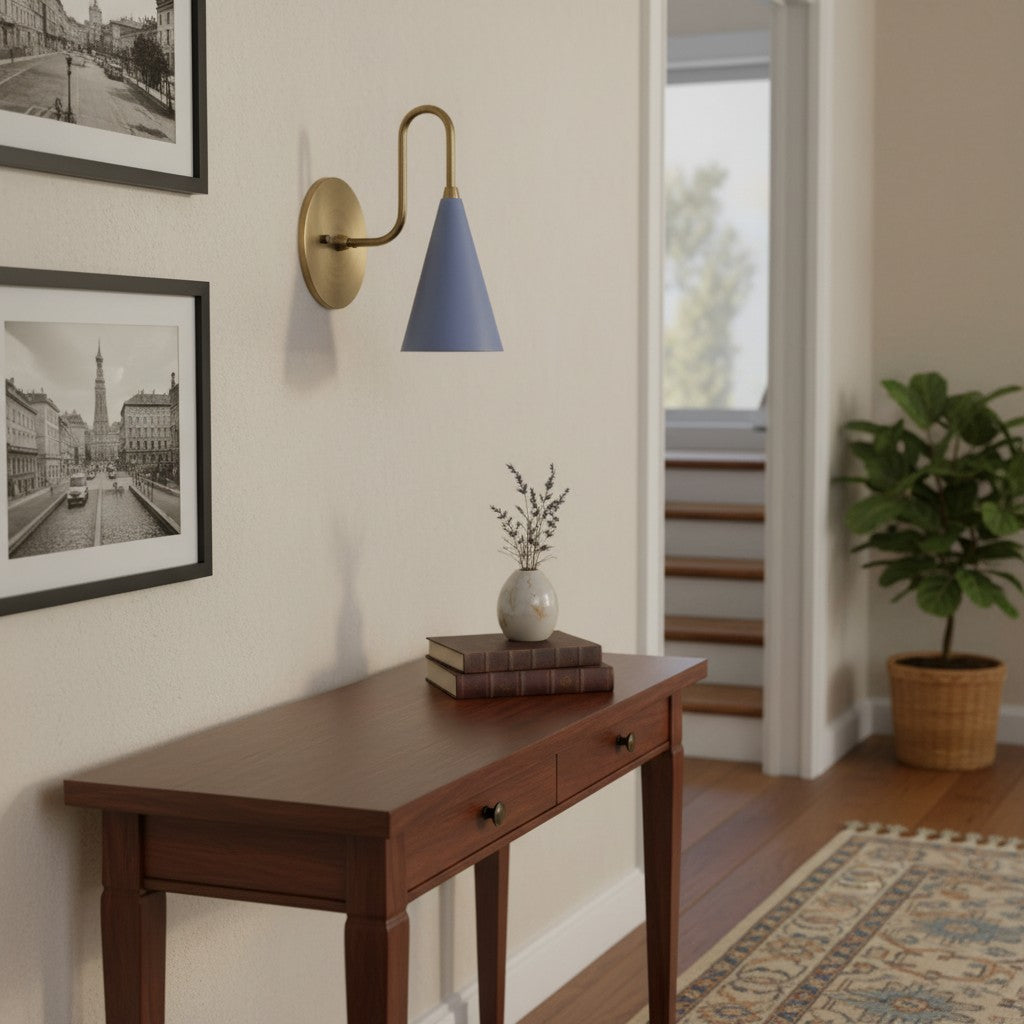 Curved Metal Shade Sconce Vintage Style Wall Light - Entryway Stairwell Lighting