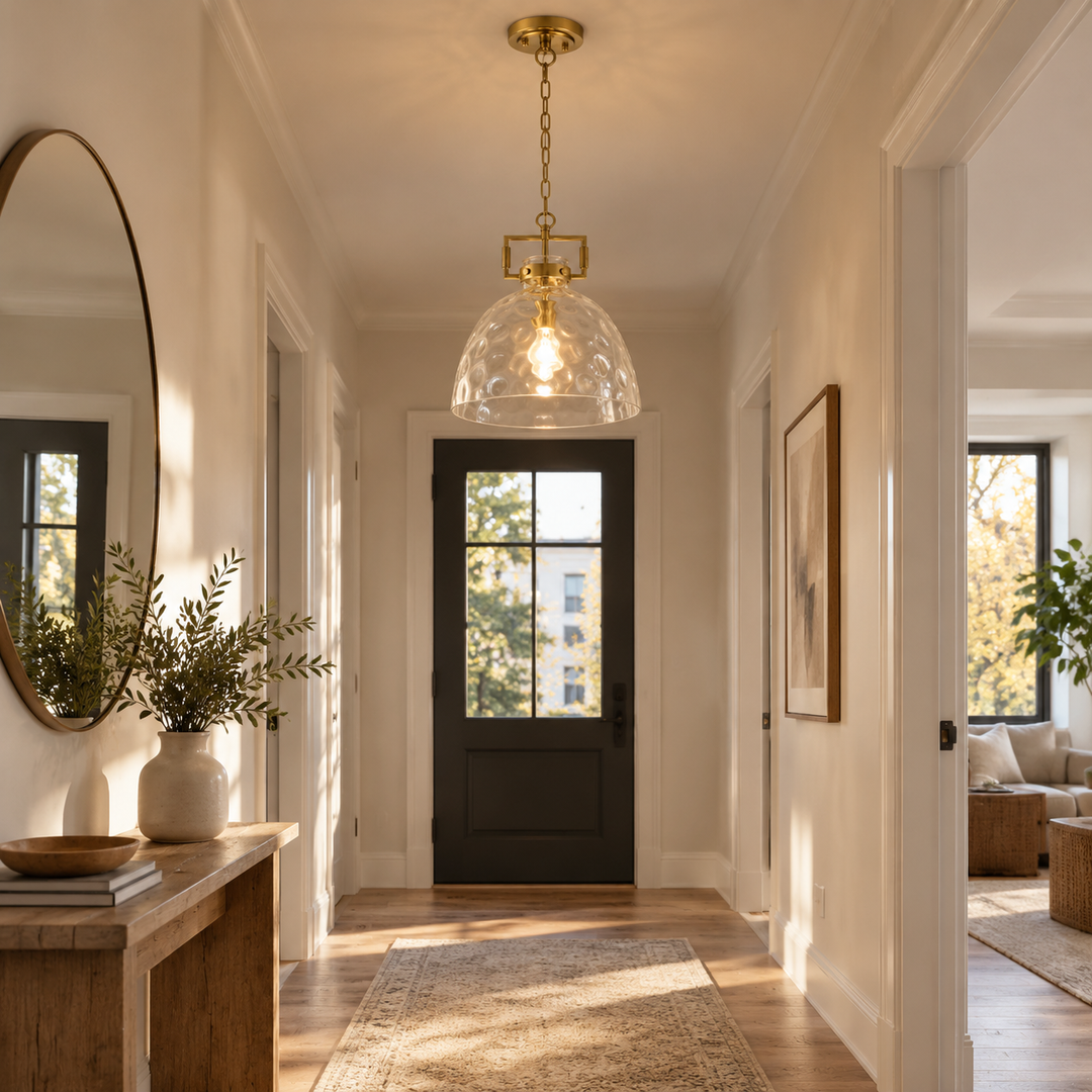 Hammered Glass Pendant Light with a 13.8-inch shade and minimal hardware - New2609-1024497 interior scene