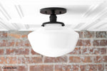 Charger l&#39;image dans la visionneuse de galerie, Geotower Glass Brass Ceiling Light - Opal Glass Schoolhouse Shade - Modern Elegance
