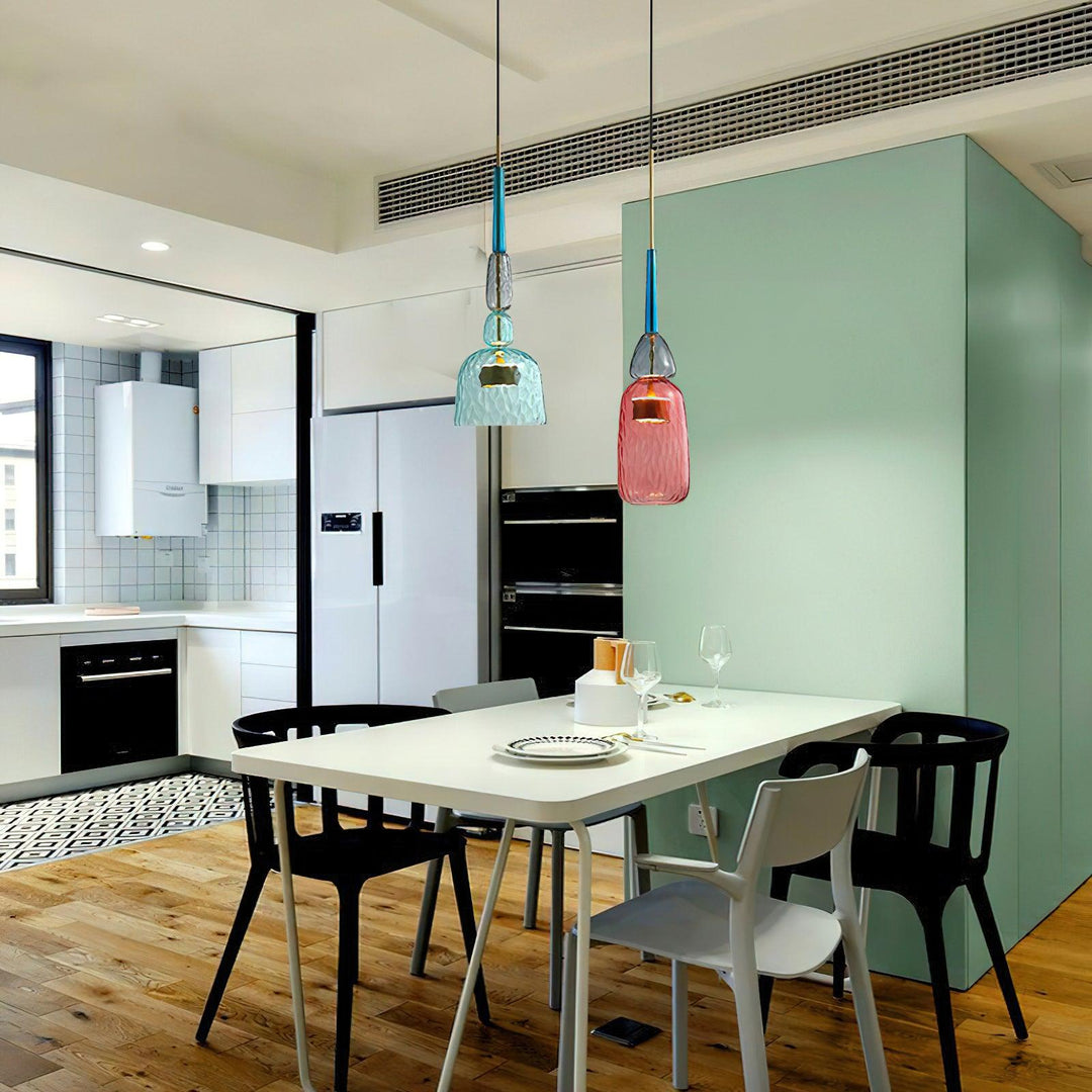 Suspension en verre soufflé à la main - Fer bonbon coloré, couleurs mélangées, pour l'intérieur