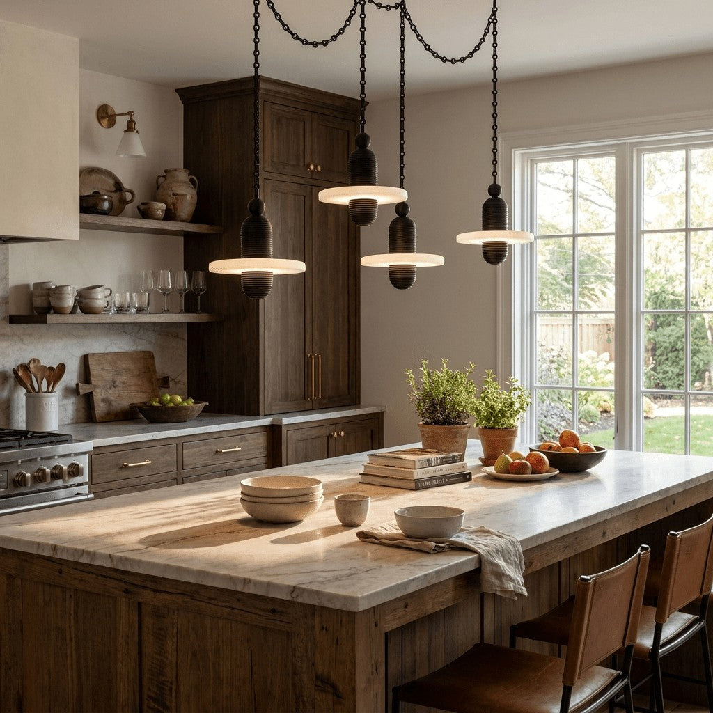 Black Metal Alabaster Chain-Hung Chandelier