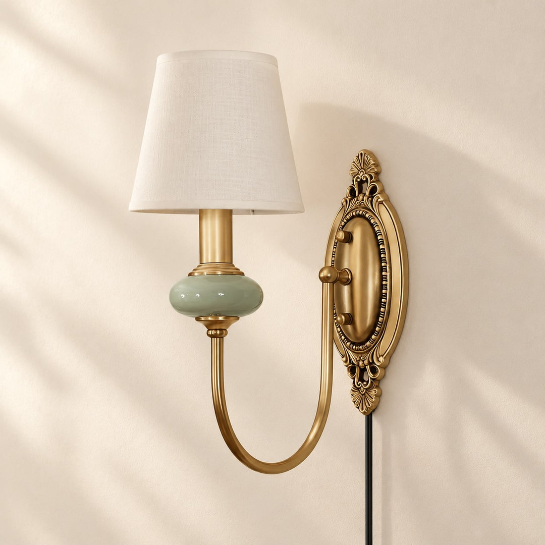 Rowanea Fabric Shade Ceramic Plug-In Wall Sconce