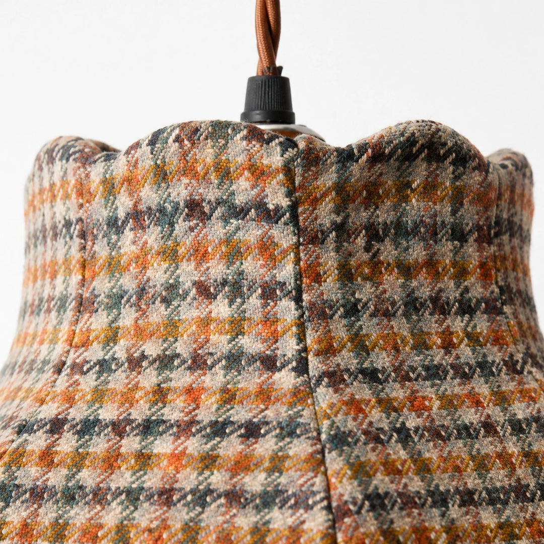 Vintage French Plaid Tweed Fabric Pendant Light