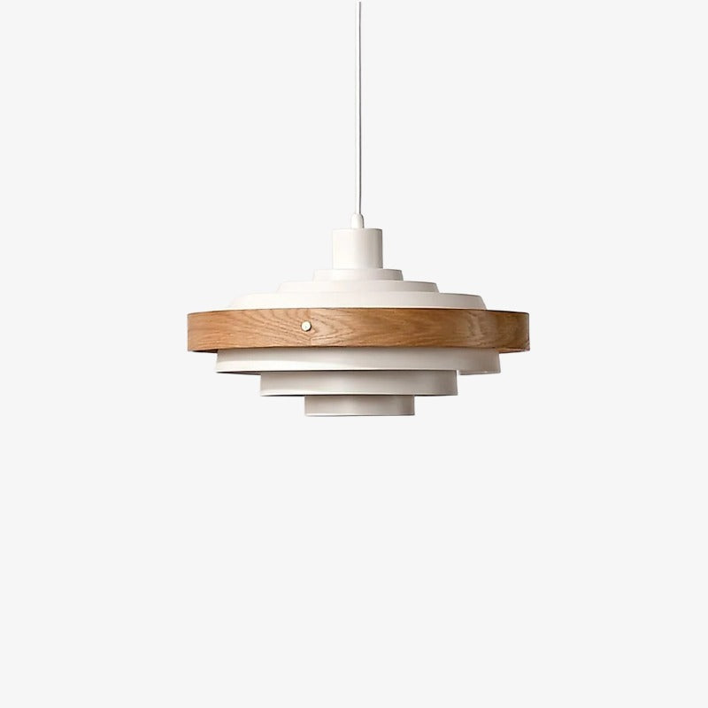 Suspension contemporaine à étages Layervelle – Lampe suspendue sculpturale en bois et métal pour salon