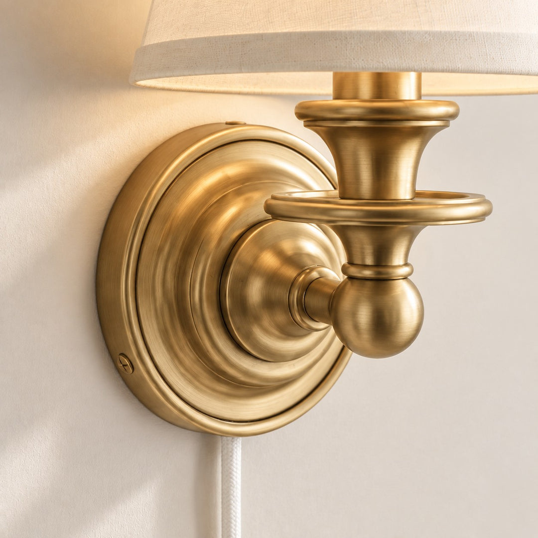 Rowan No-Wire Flat Drum Shade Wall Sconce – Plug-In Fabric Wall Light