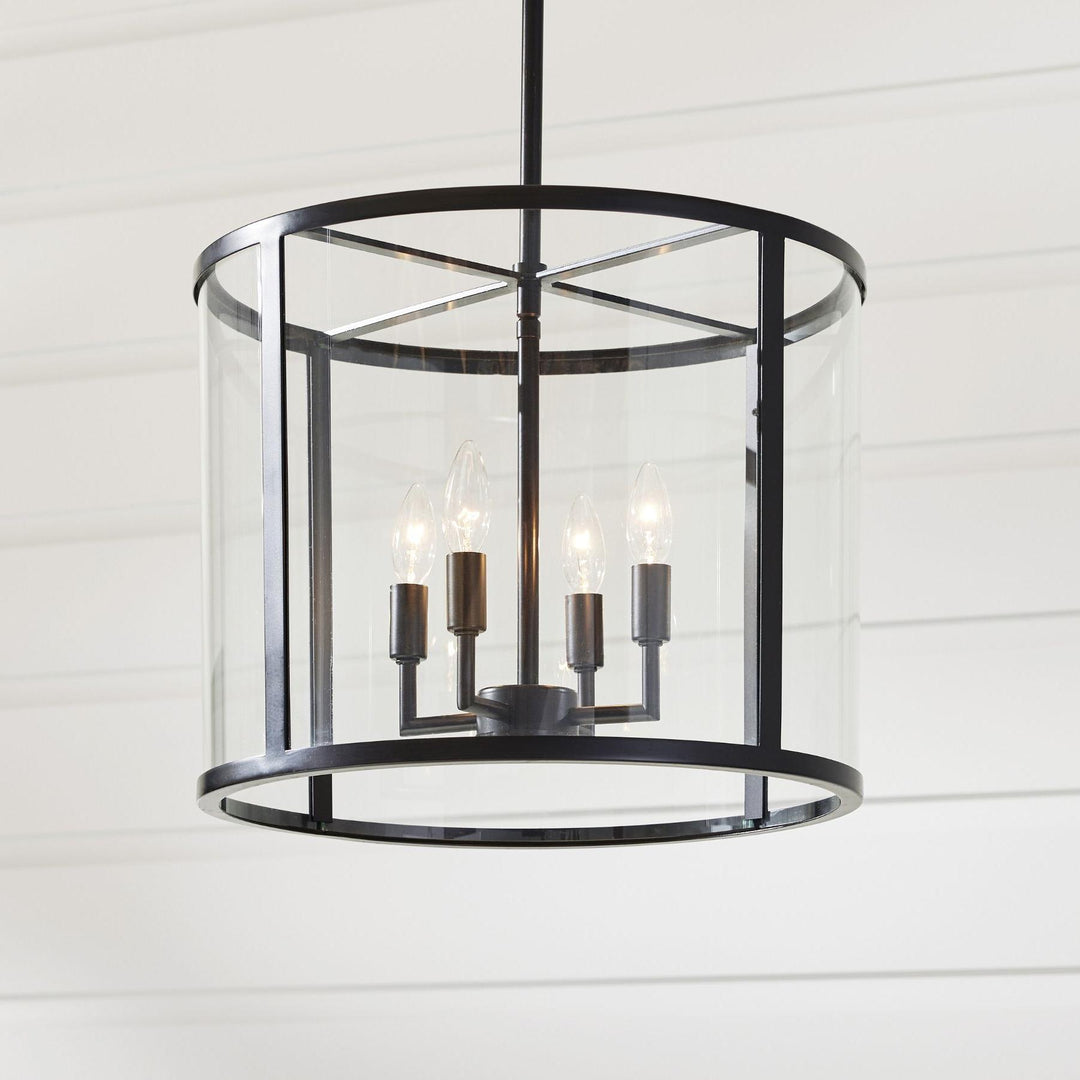 Lámpara colgante de exterior de vidrio Ferrix - Iluminación industrial para porches delanteros