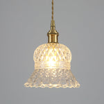 Load image into Gallery viewer, Traditional Japanese Brass Walnut Glass Ceramic Cylinder Conic Flower Bowl 1-Light Pendant Light For Dining Room
