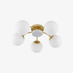 Load image into Gallery viewer, Gold milk glass ceiling light with 5 plus 1 heads