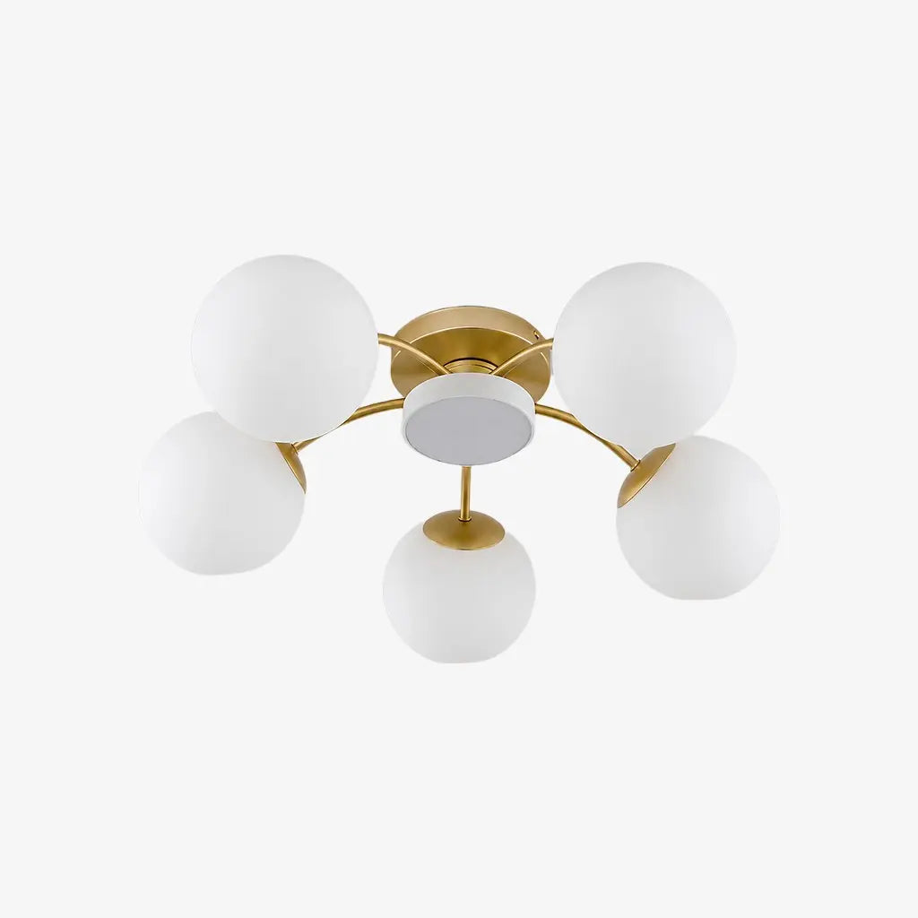 Gold milk glass ceiling light with 5 plus 1 heads