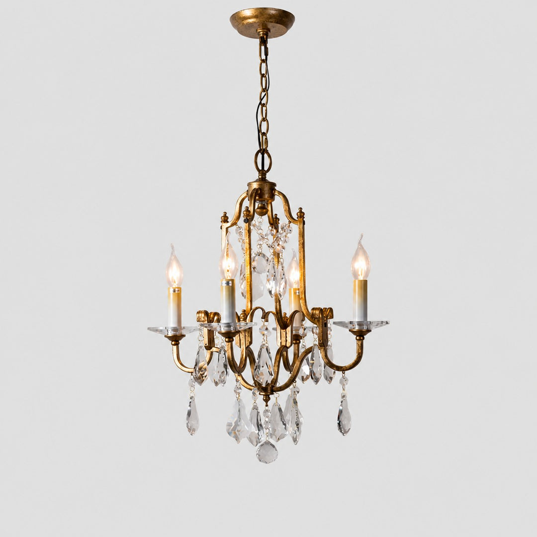 Antique Bronze 4-Light Crystal Mini Chandelier