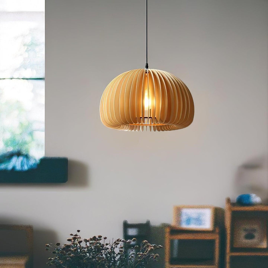 Rounded Wood Slat Swag Pendant Light