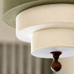 Bild in Gallery-Viewer laden, Vintage Layered Fabric Drum Pendant Light with Wood Accent