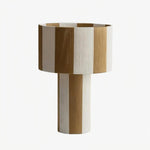 Cargar imagen en el visor de la Galería, Apricot and white striped woven shade table lamp on a white background
