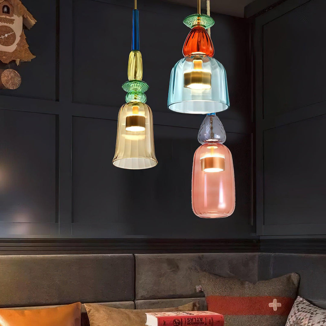 Suspension en verre soufflé à la main - Fer bonbon coloré, couleurs mélangées, pour l'intérieur