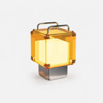 Cargar imagen en el visor de la Galería, Rechargeable table lamp with translucent acrylic panels and a brushed metal base