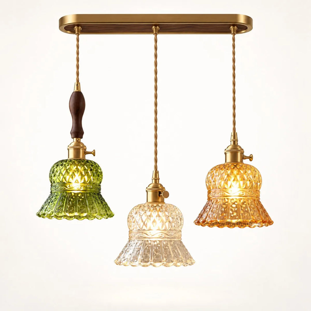 Vintage Brass Pineapple Glass Pendant Lamp