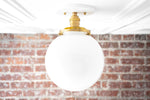 Bild in der Galerieansicht laden, Glorica Glass Mid Century Semi Flush Ceiling Light - White Opal Glass Globe Fixture
