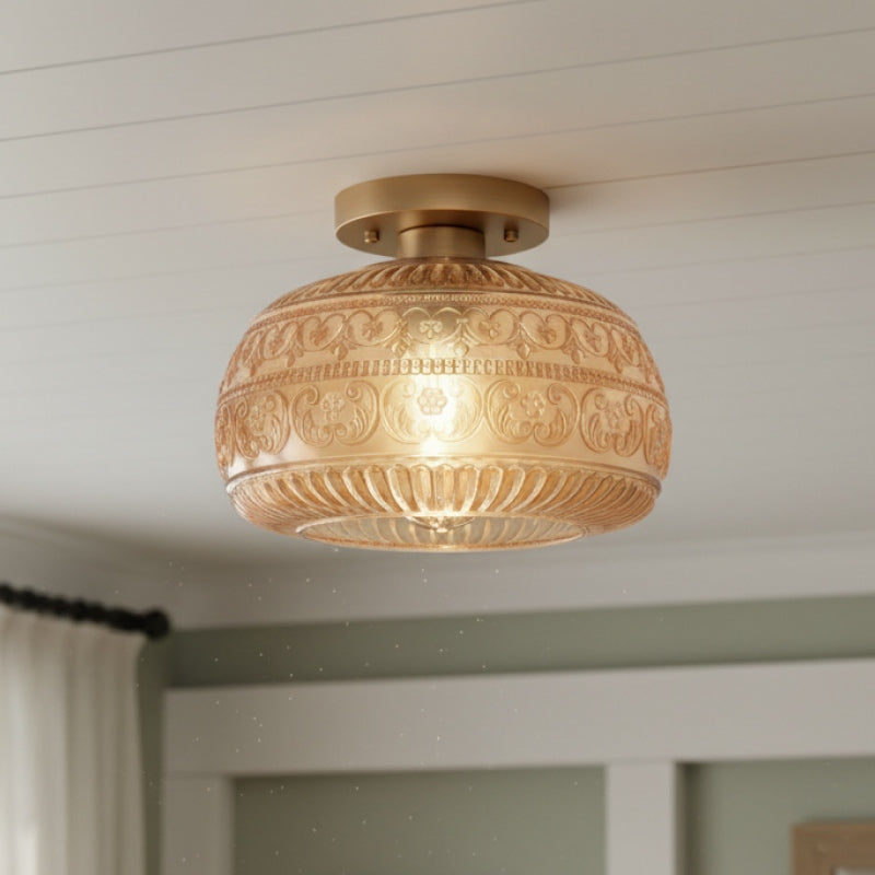 Lámpara de Techo Empotrada de Vidrio con Patrón Teñido Lurex - Diseño Grabado e Iluminación Decorativa para Interiores U21